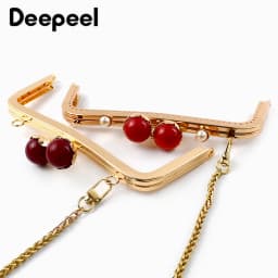 1Pc 20cm Metal Pearl Head Handle Handbag Retro Kiss Clasp Lock Buckle Purse Frame Brackets Bag Handles Replacement Accessories