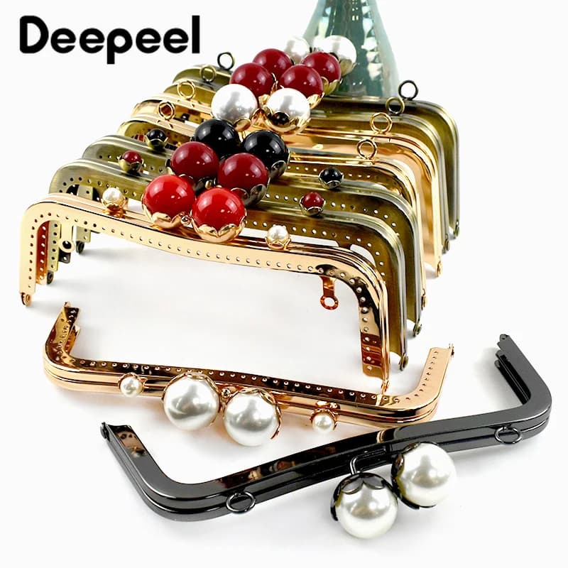 1Pc 20cm Metal Pearl Head Handle Handbag Retro Kiss Clasp Lock Buckle Purse Frame Brackets Bag Handles Replacement Accessories