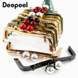 1Pc 20cm Metal Pearl Head Handle Handbag Retro Kiss Clasp Lock Buckle Purse Frame Brackets Bag Handles Replacement Accessories