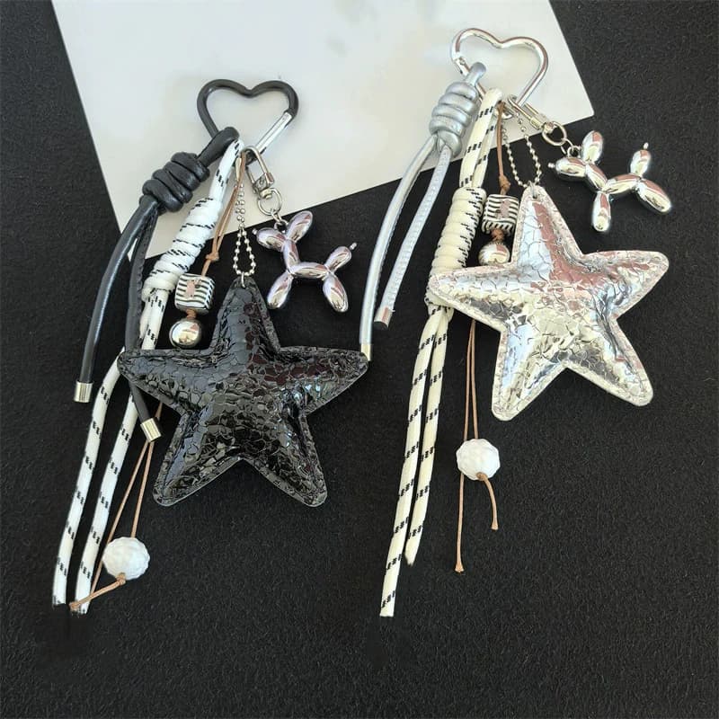 2025 New PU Leather Starfish Bag Charm Cute Decorative Keychain Decoration Fashion Braided Rope Bag Accessorie
