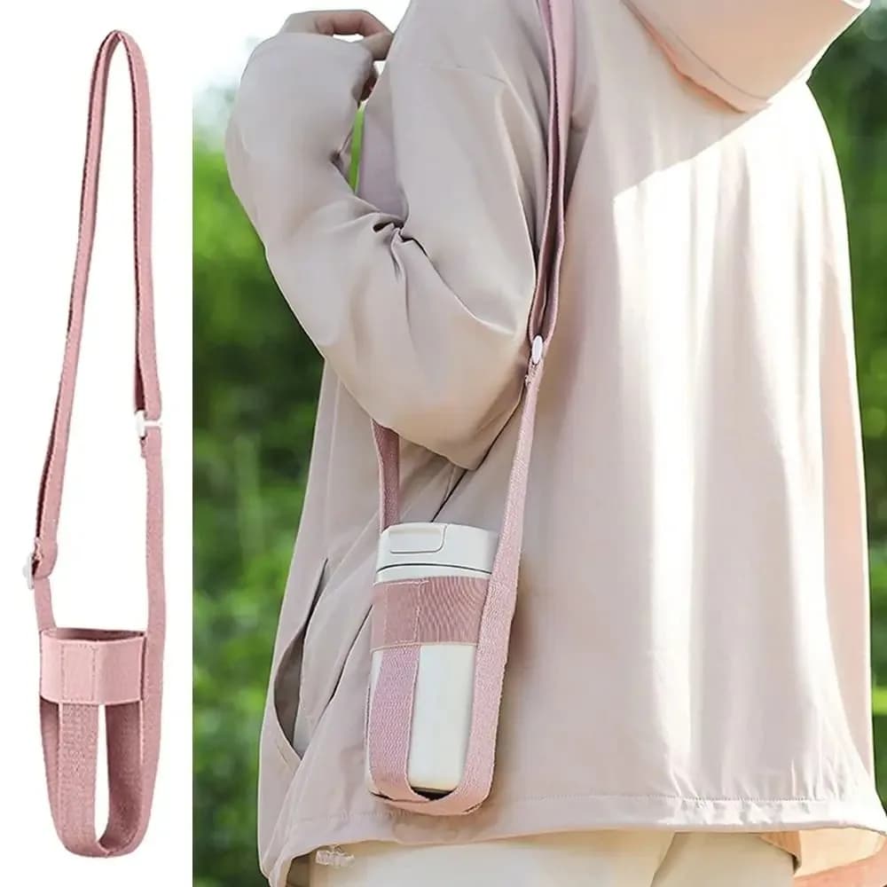 Cartoon-style Cute Water Bottle Shoulder Strap Crossbody Lanyard Mesh Pouch Portable Drink Bottle Carrier Insulated Cup Sleeve