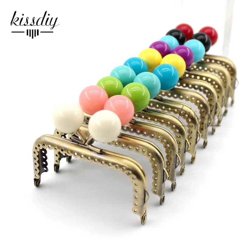KISSDIY 10PCS 8.5cm Big Candy Bead Metal Purse Frame Square Glossy Antique Bronze Lace Coin Purse Frame Kiss Clasp Accessory