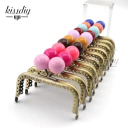 KISSDIY 10PCS 8.5cm Big Candy Bead Metal Purse Frame Square Glossy Antique Bronze Lace Coin Purse Frame Kiss Clasp Accessory
