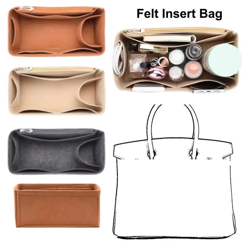 Felt Handbag Insert Bag Multi-Pocket Portable Purse Liner Bag Support Storage Organization Bag Organiser for Birkin25/30/35