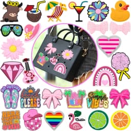 1/7PCS Pink Charms for Shoulder Bag,Flower Hat Heart Decoration for Handbag,Cowboys Violin Beach Chair Bag Accessories