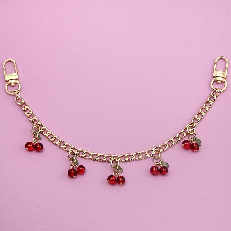 DIY Zinc Alloy Bag Hanging Chain with Cherry Pendant Detachable Clothing Pants Chain Handbag Extension Chain Bag Accessories