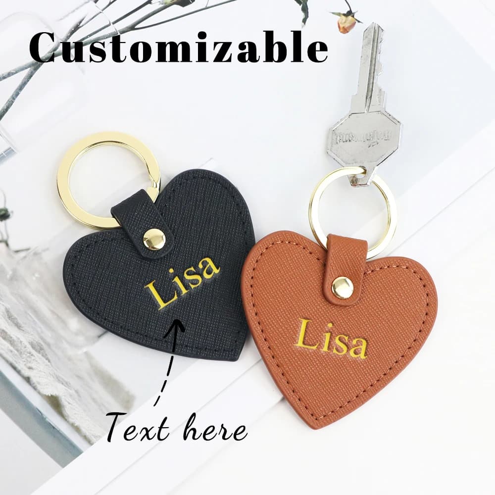 Customized Name Ins-Style Heart-Shaped PU Leather Multi-Color Simple Gift for Couples, Ladies, Bags, Car Keychains, Pendants