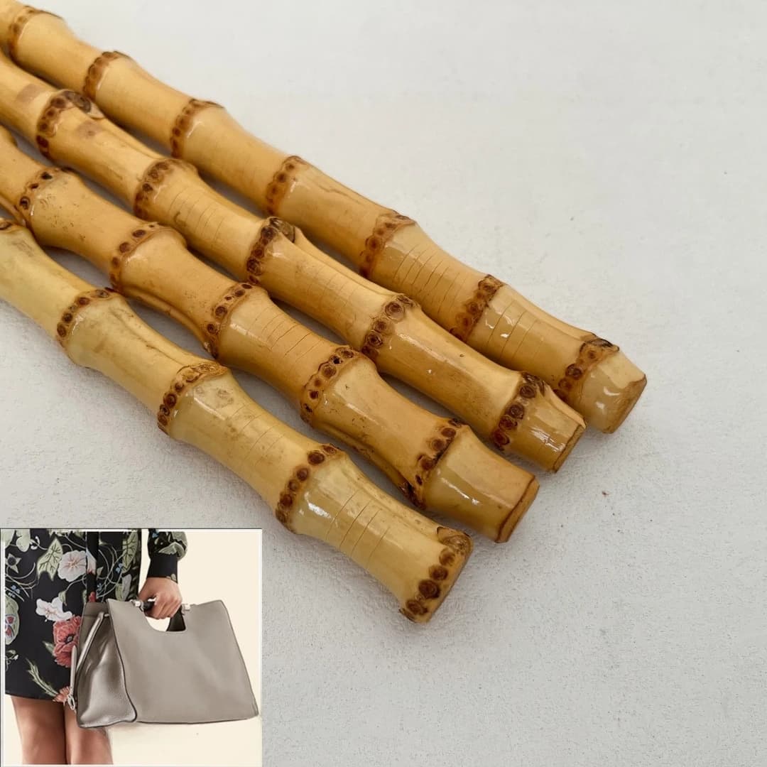 One Pair Handmade Nature Bamboo Purse Bag Handle Straight Long 33cm Handbag Bag Parts for DIY Handmade Craft Material