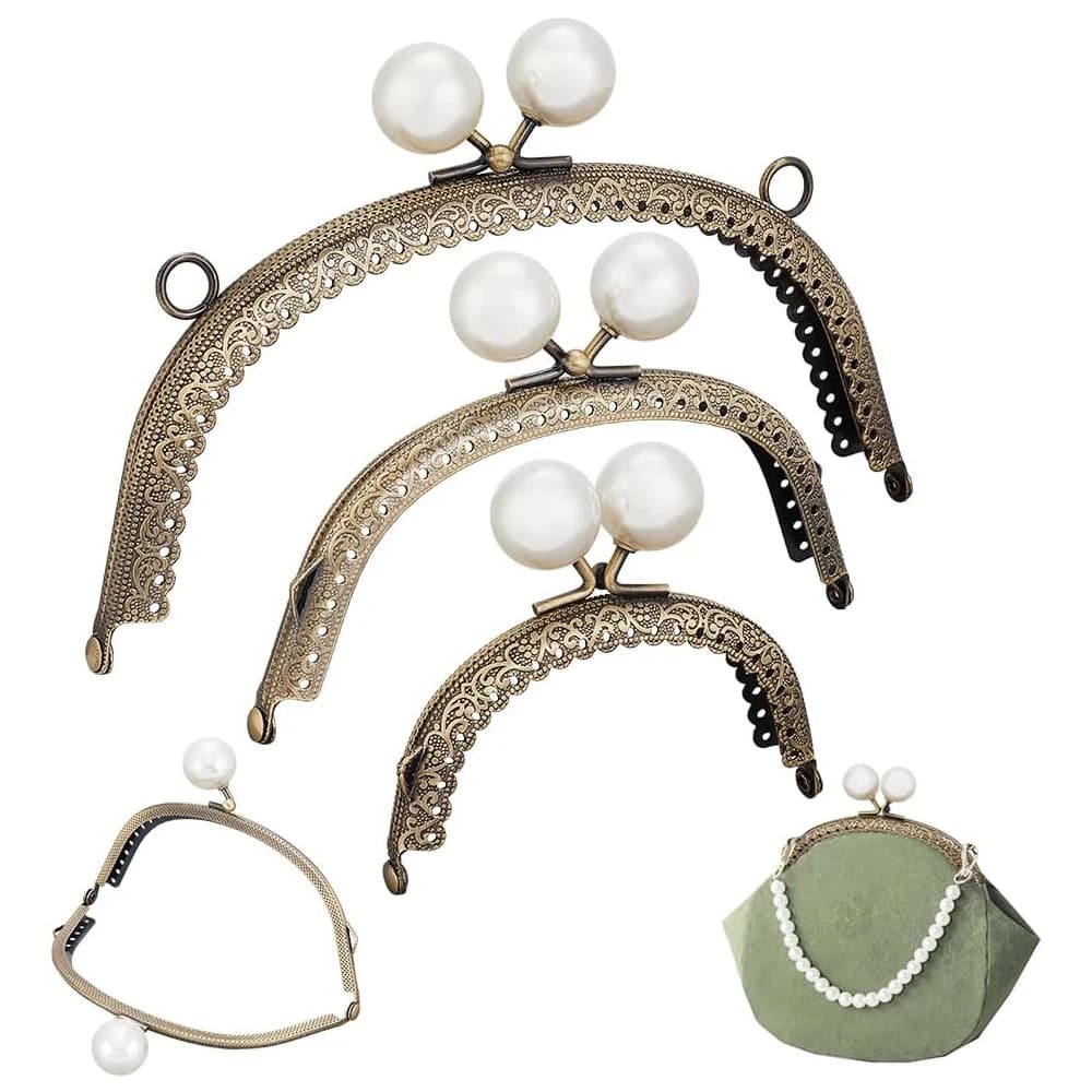Metal Clutch Bag Kiss Clasp Lock Clasp with Pearl Coin Bag Kiss Clasp Lock DIY Coin Purse Frame Handle Handbag Craft Accessories