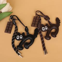 Classic Cute Leather Chocolate Cat Keychain Pendant Lovely Car Key Ring Bag Charm Phone Pendant Trinket Key Ring Accessories