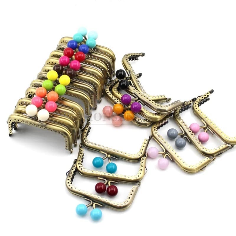 8.5cm Small Beads Antique Bronze Square Metal Purse Frame Handle for Clutch Bag Handbag Accessories Making Kiss Clasp Lock