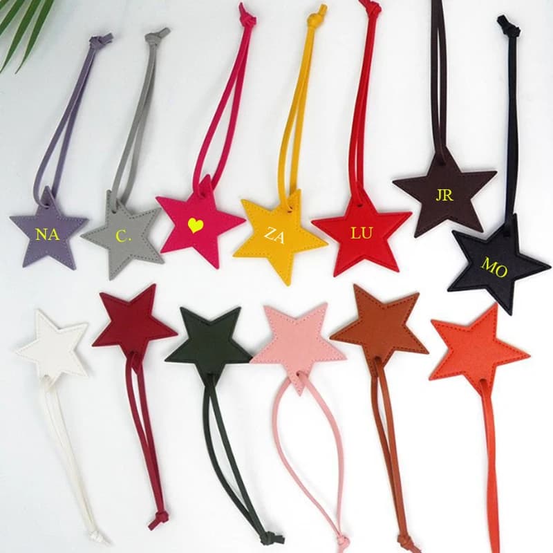 Free initials five pointed star leather luggage pendant star pu leather pendant bag pendant gift leather buckle keychain