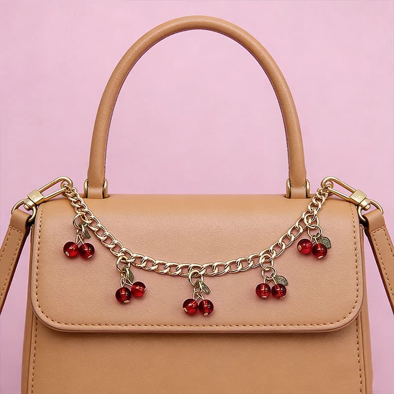 Fashion Zinc Alloy Bag Hanging Chain with Cherry Pendant Detachable Clothing Pants Chain Handbag Extension Chain