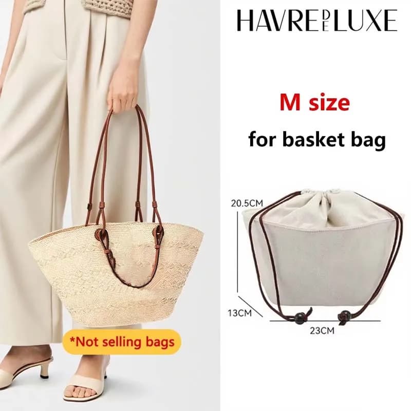 Drawstring bag organizer insert shoulder strap for Anagram Basket straw woven bag support inner liner bags accessories