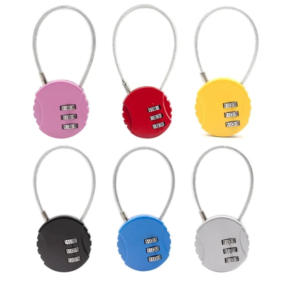 Round Steel Wire Rope Combination Lock for Luggage, Bags, Backpacks, Handle Cases, Mini Three-digit Combination Padlock