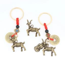 New Year 2027 Sheep Lucky Pendant Keychain Pi Xiu Feng Shui Wealth Key Ring Vintage Red String Knot Bag Pendant Jewelry Gift