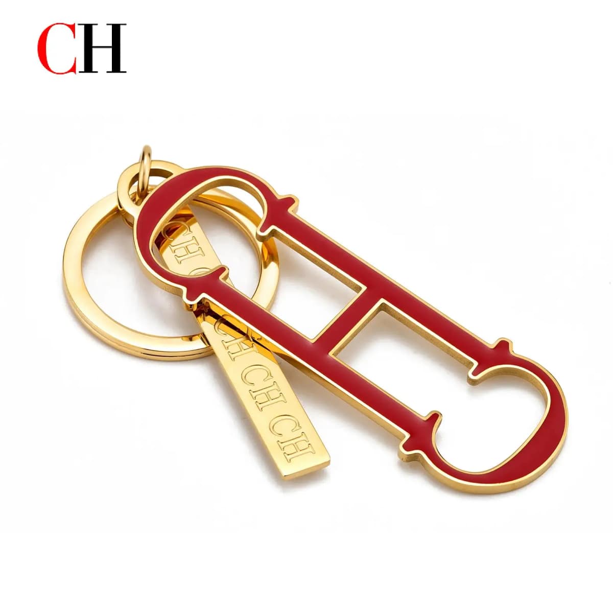 CH Shape Enamel Keychain Gold Tone Metal Car Key Holder Unisex Fashion Bag Charm Luxury Accessory Pendant Keyring