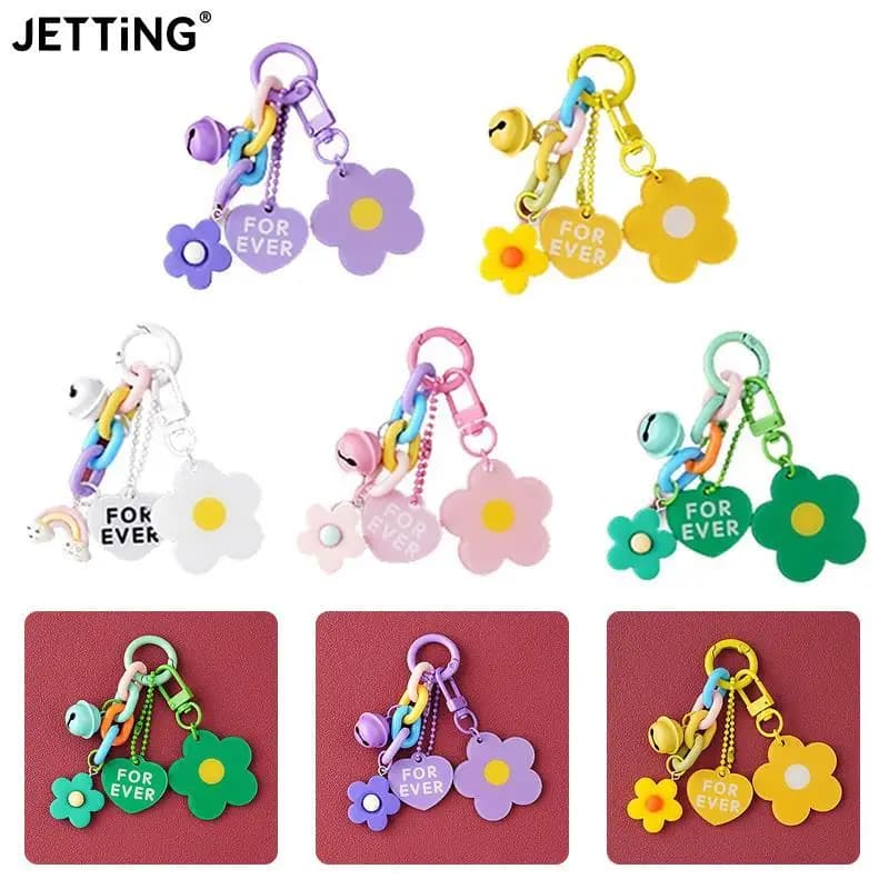 Creative Candy Color Flower Heart Pendant Keychain Cute Small Flower Key Ring Bag Pendant Accessories Luminous Turtle Pendant