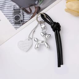 Cute Balloon Dog Pendant Keychain Woven Rope Design Bag Charm Heart Shape Hanging Piece Chic Accessories Gift