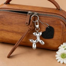 Cute Balloon Dog Pendant Keychain Woven Rope Design Bag Charm Heart Shape Hanging Piece Chic Accessories Gift