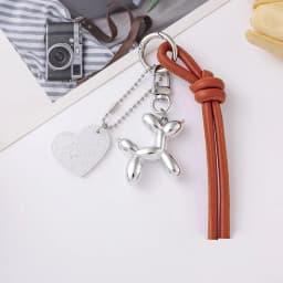 Cute Balloon Dog Pendant Keychain Woven Rope Design Bag Charm Heart Shape Hanging Piece Chic Accessories Gift