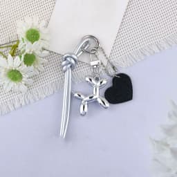 Cute Balloon Dog Pendant Keychain Woven Rope Design Bag Charm Heart Shape Hanging Piece Chic Accessories Gift