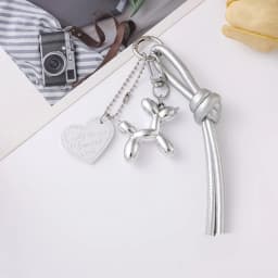 Cute Balloon Dog Pendant Keychain Woven Rope Design Bag Charm Heart Shape Hanging Piece Chic Accessories Gift