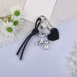 Cute Balloon Dog Pendant Keychain Woven Rope Design Bag Charm Heart Shape Hanging Piece Chic Accessories Gift
