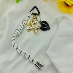 Cute Balloon Dog Pendant Keychain Woven Rope Design Bag Charm Heart Shape Hanging Piece Chic Accessories Gift