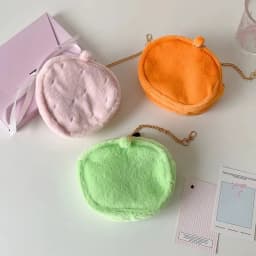 Kawaii Cartoon Strawberry Plush Transparent Bag Pendant Cute Green Apple Decoration Storage Doll Bag Figure DisplayBag Girl Gift