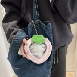 Kawaii Cartoon Strawberry Plush Transparent Bag Pendant Cute Green Apple Decoration Storage Doll Bag Figure DisplayBag Girl Gift