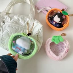 Kawaii Cartoon Strawberry Plush Transparent Bag Pendant Cute Green Apple Decoration Storage Doll Bag Figure DisplayBag Girl Gift