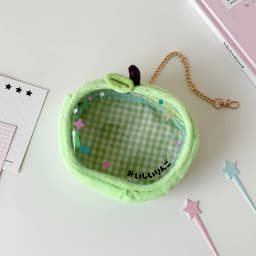 Kawaii Cartoon Strawberry Plush Transparent Bag Pendant Cute Green Apple Decoration Storage Doll Bag Figure DisplayBag Girl Gift