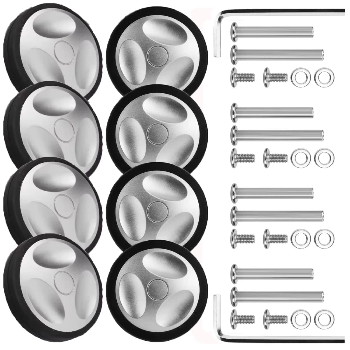 8Pcs 60mm Universal Silent Luggage Wheels Replacement, Silver Rubber Suitcase Caster Repair Kit with Screws for Travel Trolley
