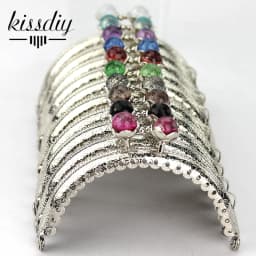 KISSDIY 10PCS 8.5cm Colorful Crystal Bead Metal Purse Frame Semicircle Silver Lace Coin Kiss Purse Clasp Lock