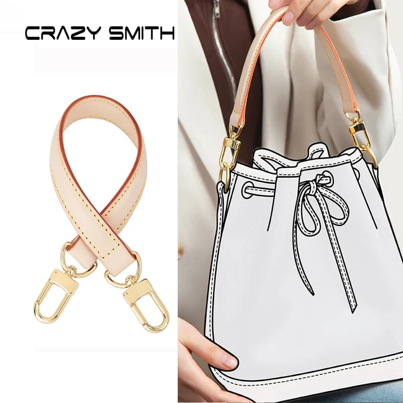 CRAZYSMITH Leather Bag Strap For LV Noe Handle Straps 100% Geunnie Handbag Crossbody 37cm Short Shoulder Belts Bag Accessories