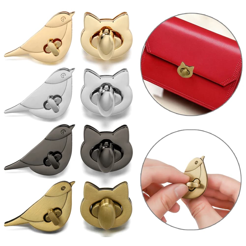 Metal Bag Turn Lock For DIY Decor Leather Craft Cute Cat/Bird Clasp Locks Handbag Shoulder Bags Hardware Decoration Accessories