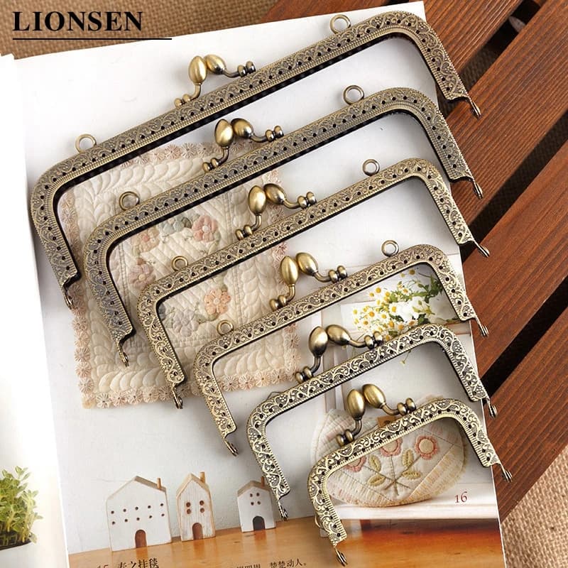 LIONSEN DIY Antique Bronze Flower Bud Head Metal Purse Frame Handle Kiss Clasp Lock for Bag Sewing Craft Tailor Accessories