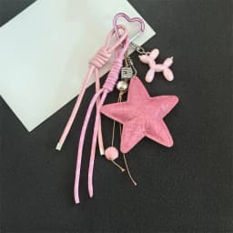Fashion Starfish Keychain with Cute Balloon Dog Leather Charm Maximalist Braided Rope Bag Ornaments Women's Accessory