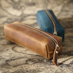 AIGUONIU Vintage Leather Pencil Bag Simple Stationery Hoder Pen Case Storage Bag Zipper Pencil Pouch Glasses Box School Supplies
