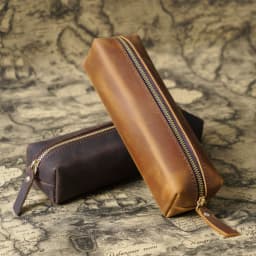 AIGUONIU Vintage Leather Pencil Bag Simple Stationery Hoder Pen Case Storage Bag Zipper Pencil Pouch Glasses Box School Supplies