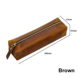 AIGUONIU Vintage Leather Pencil Bag Simple Stationery Hoder Pen Case Storage Bag Zipper Pencil Pouch Glasses Box School Supplies