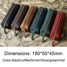 AIGUONIU Vintage Leather Pencil Bag Simple Stationery Hoder Pen Case Storage Bag Zipper Pencil Pouch Glasses Box School Supplies