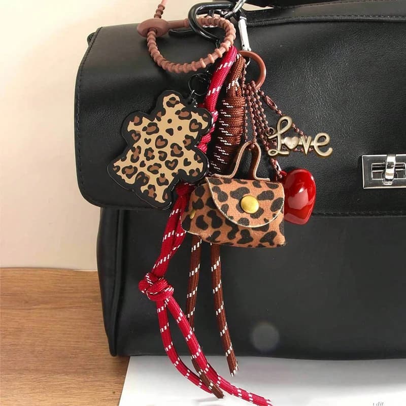 Bag Accessories Elegant Tassel Keychain PVC Alloy Versatile Bag Charm Leopard Print Leather Pendants Keychain Charm
