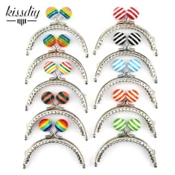 KISSDIY 10PCS 8.5CM Stripe Lollipop Bead Metal Purse Frame Bright And Glossy Silver Semicircle Bags Kiss Clasp Accessory