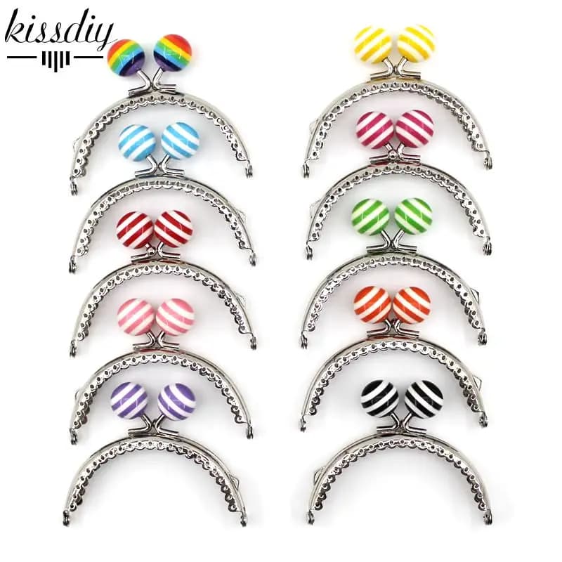 KISSDIY 10PCS 8.5CM Stripe Lollipop Bead Metal Purse Frame Bright And Glossy Silver Semicircle Bags Kiss Clasp Accessory