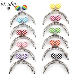 KISSDIY 10PCS 8.5CM Stripe Lollipop Bead Metal Purse Frame Bright And Glossy Silver Semicircle Bags Kiss Clasp Accessory