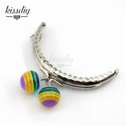 KISSDIY 10PCS 8.5CM Stripe Lollipop Bead Metal Purse Frame Bright And Glossy Silver Semicircle Bags Kiss Clasp Accessory