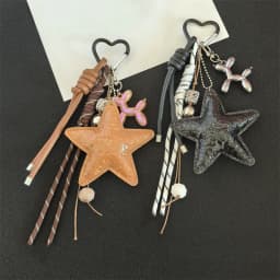 Fashion Starfish Keychain Cute Balloon Dog Leather Charm Women Maximalist Bag Ornaments Accessories Braided Rope Keyring