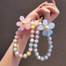 Phone Anti-lost Lanyard Key Short Wrist Pendant Colorful Macaron Round Bead Pendant Women's Hand-held Chain Mobile Phone Lanyard